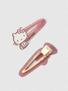 HELLO KITTY AND FRIENDS | ROMWE 新款創意卡通多色可愛貓咪蝴蝶結圖案印花髮夾一對，IP聯名設計，可愛個性化，簡約大方，亦可作為飾品，適用於各種派對、音樂會、節慶，精美禮物 - 粉色 - 查看 4