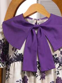 SHEIN Vintaside Kids 少女夏季海灘度假花卉印花洋裝 - 淡紫色 - 查看 4
