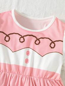 SHEIN Perso Play 女童西式牛仔風豹紋拼接色塊荷葉邊短袖洋裝 - 彩色 - 查看 6