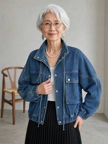 FRIFUL Women's Single-Breasted Casual Daily Denim Jacket Everyday Daytime Navy Blue Autumn - Blue - View 8