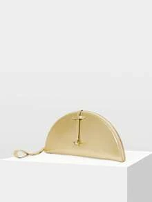 MOTF WOMEN'S FASHION HALF-MOON CLUTCH BAG, BRIGHT GOLD, SIMPLE HANDBAG, FOR DAILY, COMMUTING, BANQUETS, DRESS MATCHING - Gold - View 2