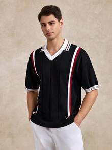 Courvante Golf Men's Minimalist Printed Short Sleeve Knit Top Fall - Multicolor - View 5