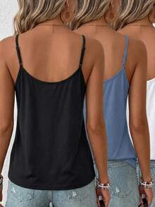 Comfylo 3 piezas de camisolas holgadas con fruncido para mujer de talla grande con tirantes ajustables, adecuadas para primavera y verano - Multicolor - Ver 2