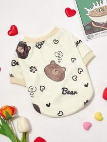 PETSIN 1 Pc Apricot Fleece Teddy Bear Heart Graphic Pet Dog/Cat Warm Crewneck - Multicolor - View 5