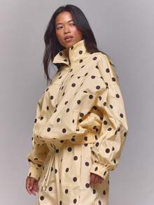 MUSERA Chaqueta Bomber Oversized de Nylon con Lunares Crema Verano Primavera Vacaciones Festival Y2K Rave Ciudad Coolgirl Vintage Lindo - Amarillo - Ver 3