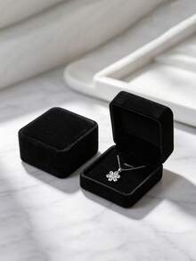 Velvet Jewelry Box, Long Chain Ring Box, Pearl Necklace Storage Case, Gift Box For Earrings Pendant, Portable Flannel Jewelry Packaging Box - Black - View 9