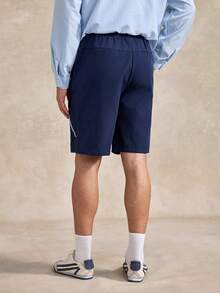 Courvante Men's Casual Printed Drawstring Waist Beach Bermuda Shorts - Navy Blue - View 3