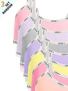 7 Sets Aleatorios de 3 Piezas Conjunto de Camiseta de Tirantes con Letras en Contraste de unicolor Básico Simple & Conjunto de Ropa Interior de Shorts para Niñas Adolescentes - Multicolor - Ver 8