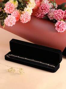 Velvet Jewelry Box, Long Chain Ring Box, Pearl Necklace Storage Case, Gift Box For Earrings Pendant, Portable Flannel Jewelry Packaging Box - Black - View 13