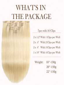 Seamless Clip Ins 7件裝直波浪 613#漂染金髮 130g/150g 全頭無縫PU夾式接髮 100%角質層對齊雙重浸染Remy真人髮 高品質隱形夾式接髮 - S613 - 查看 3