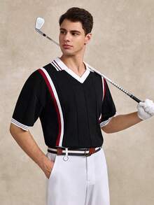 Courvante Golf Men's Minimalist Printed Short Sleeve Knit Top Fall - Multicolor - View 1