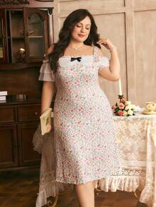 Côtesoire Plus Size Women's Romantic Elegant Floral Off-Shoulder Nightgown - Multicolor - View 3