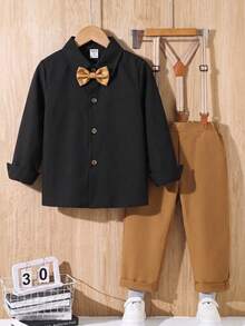 Young Boy Bow Front Shirt & Suspender Trousers - Multicolor - View 3