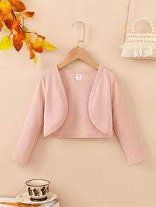 SHEIN Young Girl Solid Color Knitted Cardigan Long Sleeve Jacket - Baby Pink - View 2