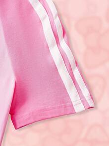 HELLO KITTY AND FRIENDS | SHEIN 女性休閒運動卡通和字母印花對比配色拉弦袖連衣裙，夏季 - 淺粉色 - 查看 5