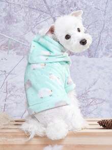 PETSIN 1 Piece Cute Lamb Print Pet Hoodie With Thick Flannel For Warmth And Gentle Anti Shedding Pet Clothing - Multicolor - View 9