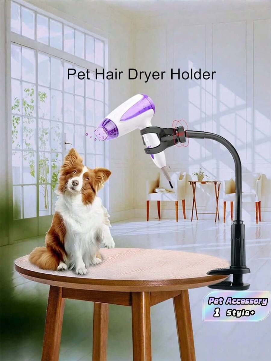 1PC 360 Degree Swivel Tilt Adjustable Clamp Hands Free Pet Blow Dryer Stand Holder For Cat Dog Grooming Salon Table Mounting Portable Pet Grooming Tool - Black - View 1