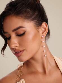 Altistry 1pair Chain & Pearl Decor Long Earrings - Gold - View 5