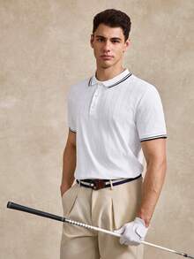 Golf Men's Contrast Color Button Half-Placket Short Sleeve Polo Shirt, Business & Formal Occasions - White - View 6