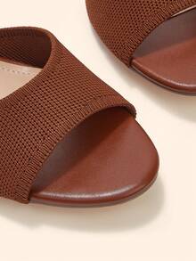 CUCCOO BASICS Women Kitten Heel Knit Slide Sandals Open Toe Slippers - Brown - View 5