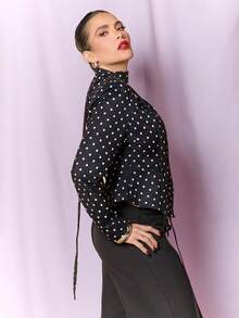 Dania Mndz Shop Women's Elegant Polka Dot Print Blazer Jacket, Suitable For Commuting Black Fall - Black - View 5