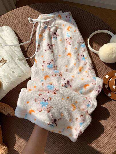 Comfortcana Women's Autumn/Winter Bear Print Warm Long Pants