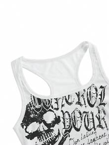 ROMWE Grunge Punk Tank Top Motif Salib & Tengkorak Gaya Dark Punk - Putih - View 3