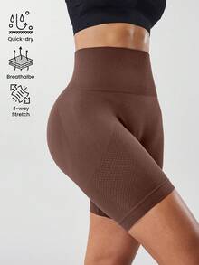 Easithlete Easithlete 3件組女款純色高腰休閒運動短褲，低腰日常旅行皮拉提斯健身運動短褲，黑色、棕色、橄欖綠，夏季款 - 彩色 - 查看 4
