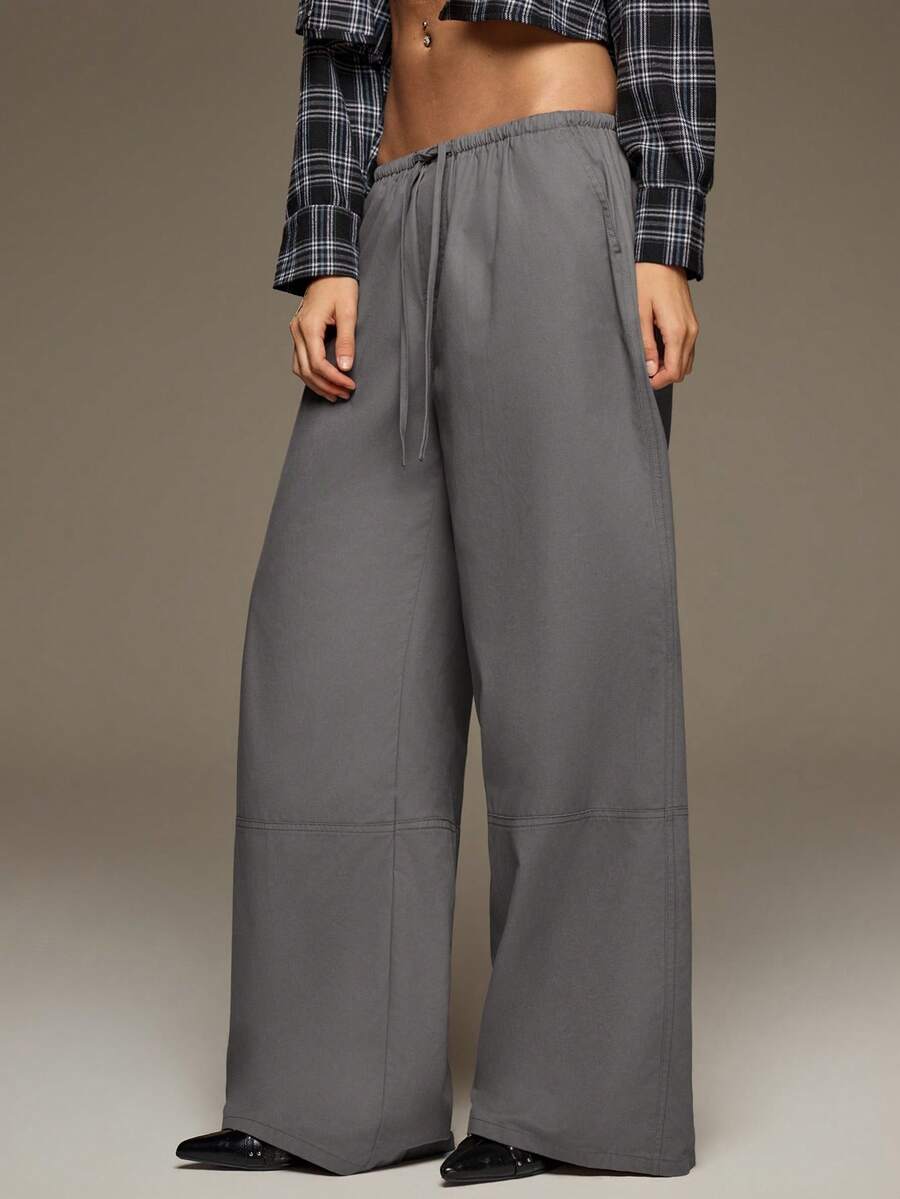 BAD SUNDAY Women's Autumn All-Match Drawstring Wide Leg Long Pants, Versatile Street Dance Y2K Casual Streetwear Formal Everyday Work Charcoal Gray - Grey - View 1