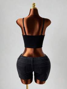 Flirla Plus Size Women's Sexy Mesh Patchwork Hollow Out Bustier Crop Top For Casual OutingsValentine's Day - Black - View 2