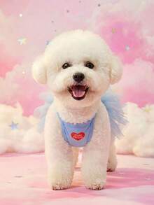 Care Bears X PETSIN 1件可愛印花愛心熊圖案藍色吊帶裙，春夏薄款公主風，適合貓狗穿著，適合室內茶會或戶外隨意散步 - 藍色 - 查看 6