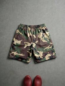 Manfinity Homme Plus Size Men's Camouflage Print Drawstring Waist Casual Shorts - Multicolor - View 2