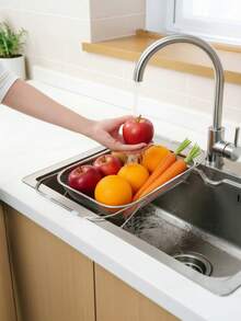 Haus Hana Stainless Steel Drain Basket, Thickened Single Sink, Extendable Vegetable Washing Basin, Large Household Kitchen Sink, Filter Rack - View 4