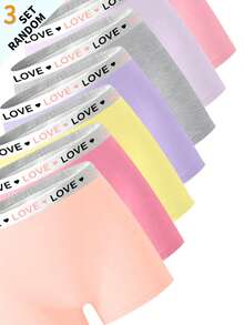 7 Sets Aleatorios de 3 Piezas Conjunto de Camiseta de Tirantes con Letras en Contraste de unicolor Básico Simple & Conjunto de Ropa Interior de Shorts para Niñas Adolescentes - Multicolor - Ver 3