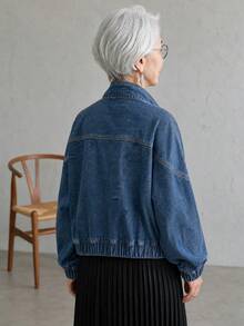 FRIFUL Women's Single-Breasted Casual Daily Denim Jacket Everyday Daytime Navy Blue Autumn - Blue - View 4