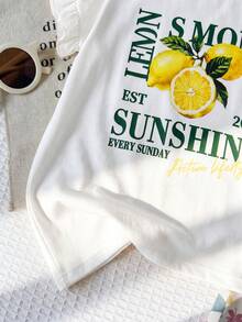SHEIN 青少年女孩 T-shirt 套裝 梭織純色荷葉袖上衣搭配碎花長褲休閒套裝 - 彩色 - 查看 4
