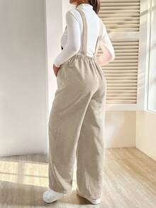 SHEIN Overol de maternidad casual versátil de unicolor para otoño - Caqui - Ver 2