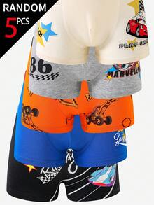 [5 Random Piece] Young Boys Trunks-Random Five Pack Colorful Cartoon Vehicle Dinosaur Stars Fun Patt - Multicolor - View 6