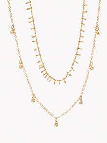 Opalesca 2pcs Gold-Tone Minimalist Necklace Set - Yellow Gold - View 2
