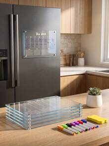 Haus Hana 1Pc Magnetic Weekly Planner Whiteboard, Transparent Acrylic With Magnetic Backing, Reusable Dry-Wipe Surface For Schedules And Memo Notes, Fridge Mounted Writing Board For Kitchen Daily Planning And Task Arrangement - multicolor - View 6