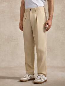 Courvante Men's Casual Commuter Slant Pocket Solid Color Pants, Beige Pants, Business Formal Style, Fall, Old Money - Apricot - View 5