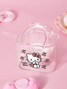 HELLO KITTY AND FRIENDS | SHEIN 卡通櫻桃印花硼矽酸鹽手提包造型玻璃杯附吸管，可盛裝飲品與水，亦可作為花瓶或迷你魚缸，多功能裝飾玻璃器皿 - 無色 - 查看 2