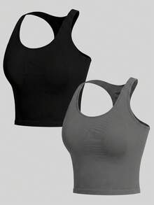 Solea Cove Camiseta sin mangas de color liso acanalada para fitness y deportes diarios para mujer - Multicolor - Ver 4