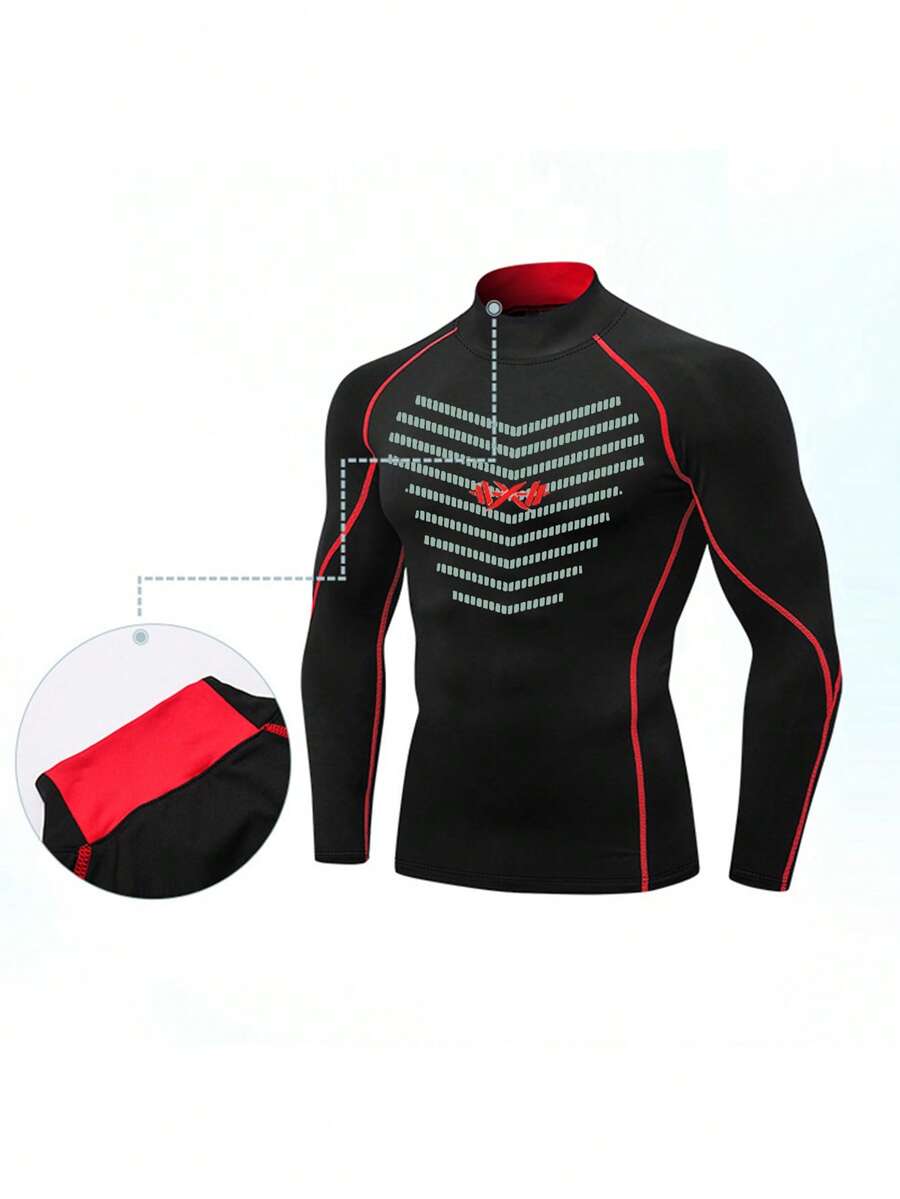 Gym Rark Men's Contrast Color Striped Slim Fit Long Sleeve Sports T-Shirt - Black - View 1