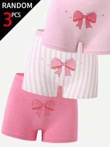 SHEIN 【3件隨機款】女童可愛俏皮快樂卡通蝴蝶結愛心印花純棉四角內褲，冬季嬰兒粉 - 彩色 - 查看 7