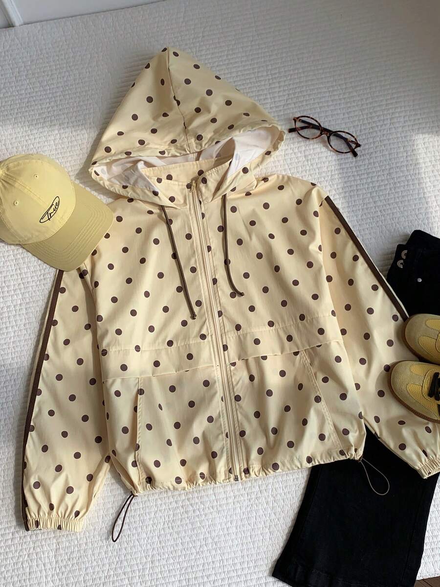 Comfortcana Women's Polka Dot Pattern Long Sleeve Zipper Front Hooded Jacket - Multicolor - View 1