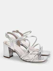 CUCCOO CURVES Plus Size Women's Fashion Classic Comfortable Ankle Strap High Heel Sandals Wide Fit - Silver 1 - View 7