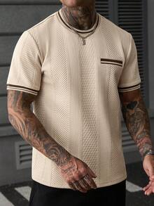 Manfinity Homme Men's Colorblock Casual Versatile Daily Wear Short Sleeve T-Shirt - Apricot - View 4