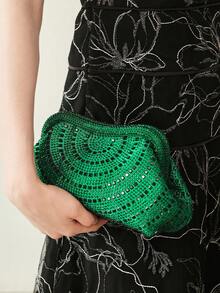 MOTF PREMIUM LADIES GREEN CLUTCH BAG, EXQUISITE DIAMOND DINNER BAG, LOW-KEY AND ELEGANT, FOR LADIES, BRIDES, PARTIES, DINNERS, DRESS MATCHING - Green - View 8