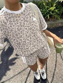 Muchica 女款夏季字母與檸檬印花圓領短袖T恤搭配條紋短褲休閒兩件套 - 彩色 - 查看 5